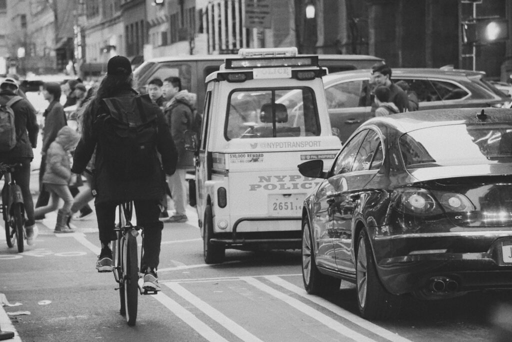 NYC Street View with NYPD and pedestrian