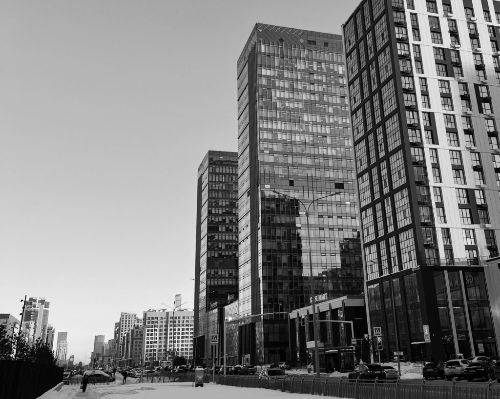 Monochrome view New York City office towers real estate